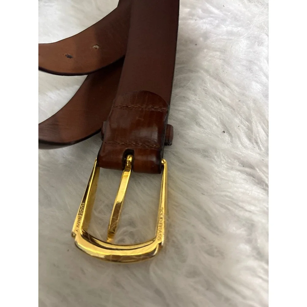 Mens Brown Aniline Kipskin Shoulders Leather Belt Gold Buckle USA Made Size 34